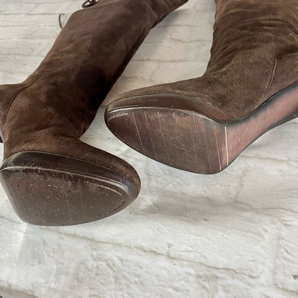 Sam Edelman Vienna Suede Platform Boot Brown OTK Knee High Stiletto Heel 8.5 39 - Picture 6 of 7